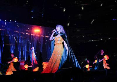 Taylor Swift performing at SoFi Stadium for the Eras Tour.