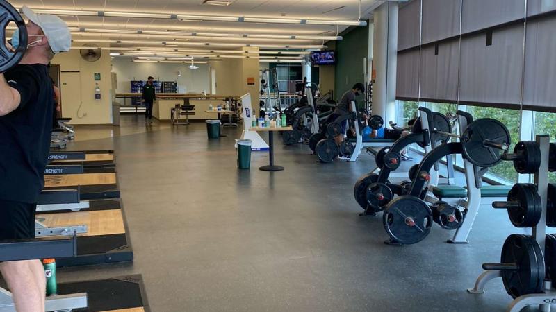 Cleveland State’s Rec Center uses social distancing and sanitation stations to help keep a safe environment to work out.