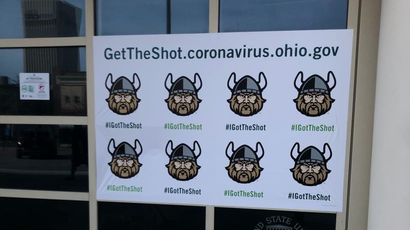 Cleveland State University poster at the Wolstein Center. 