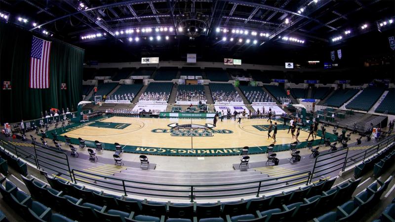 The Wolstein Center during a CSU men's basketball game with no fans