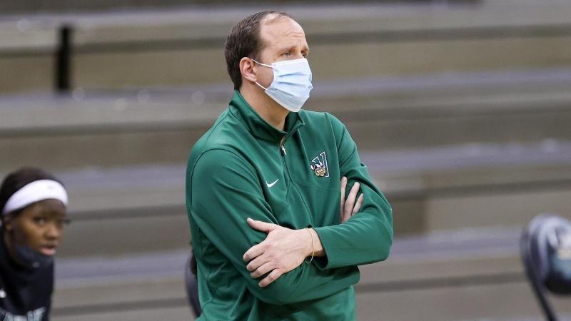  Cleveland State head coach Chris Kielsmeier looks on during the Vikings exhibition game against Ursuline College on Wednesday evening.