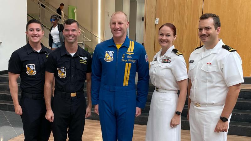 Members of the U.S. Navy's Blue Angels visiting Cleveland State University.