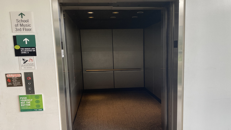 CSU elevator in the Music and Communications building.
