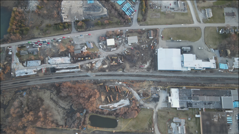 Aftermath of the E. Palestine, Ohio train disaster.