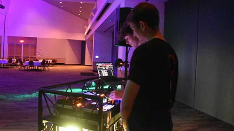 CAB DJs check and prepare to play Afrobeats music, at Cleveland State University, Sept. 22. 