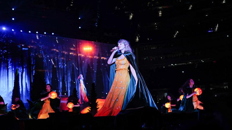 Taylor Swift performing at SoFi Stadium for the Eras Tour.