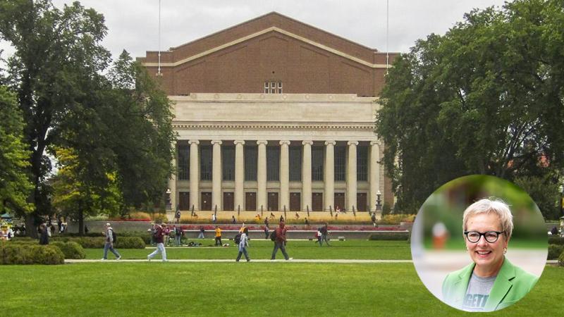 CSU President Laura Bloomberg, Ph.D., and her alma mater, the University of Minnesota.