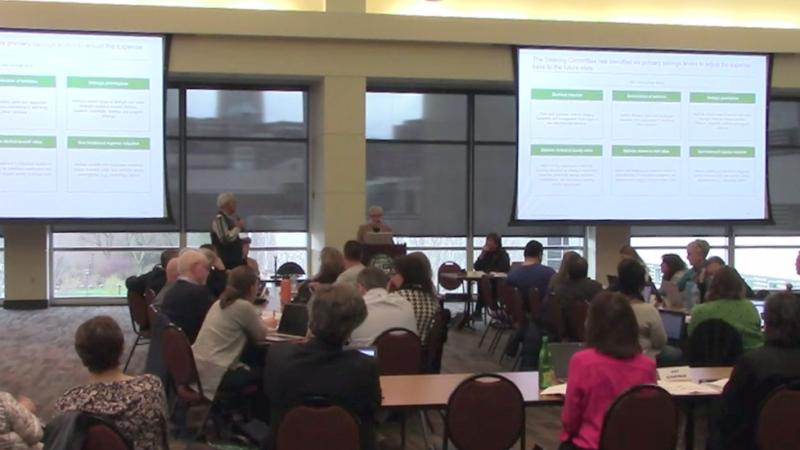 CSU President Laura Bloomberg addresses faculty.