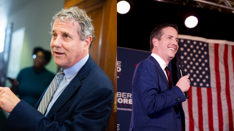 Collage of Sherrod Brown, left, and Bernie Moreno, right