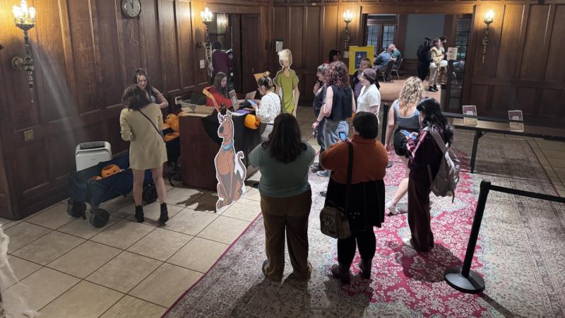 CSU students wait to be checked in at "Scooby Doo"'s Mather Mansion Mystery 