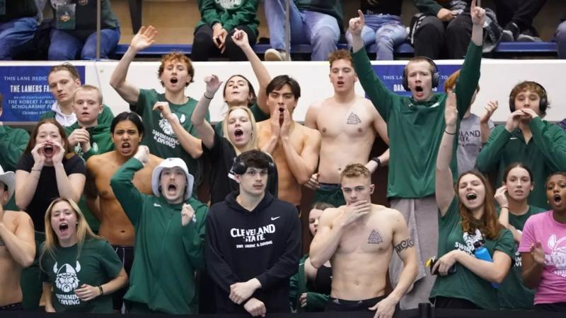 CSU men's and women's team members cheer 