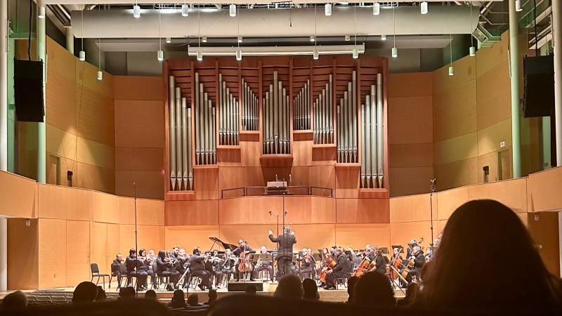 The Cleveland Philharmonic Orchestra performs Samuel Barber’s First Essay for Orchestra, Op. 12. at Cleveland State University’s Waetjen Auditorium on Feb. 22, 2025. 