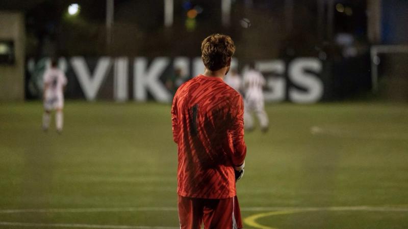 Vikings' goalkeeper Ryan Poling recorded the Vikings’ fourth shutout of the season in their win against Detroit Mercy at Titan Field in Detroit, Michigan, Oct. 18, 2025.