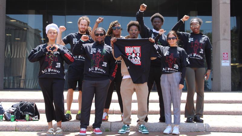 New Era Scholars board members along with New Era Cleveland members in front of the Justice Center after trial for The State of Ohio v. Antoine Tolbert on Aug. 1, 2025.