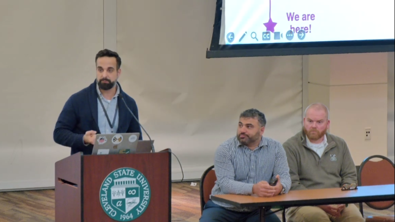  Cleveland State University’s Compass team outlining its 18-month deployment plan to transform CSU’s technology, Mar. 19, 2026, at the Cleveland State Faculty Senate meeting. 