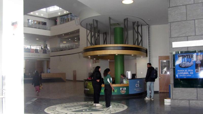 The Student Center security desk serves as a hub for CSU police to montior on-campus activity. It sits across from where Scott made a temporary home in the Student Center in the early spring semester. 