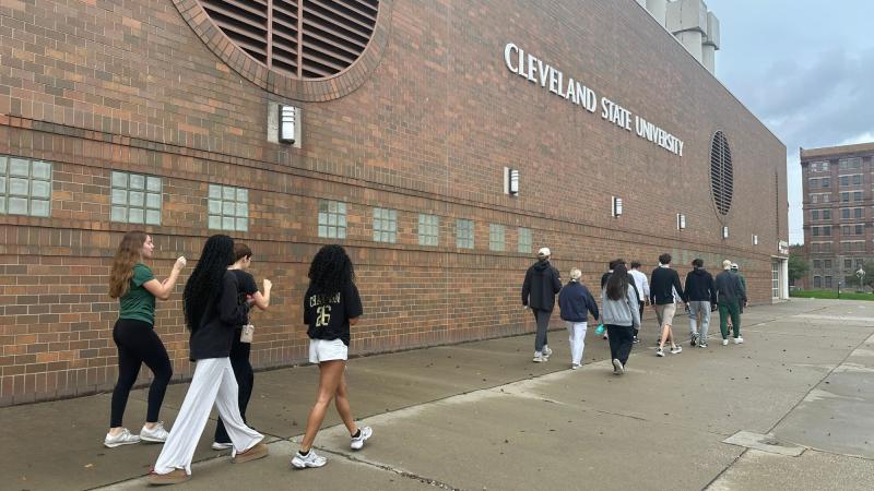 CSU student-athletes walk laps around the Wolstein Center for the wellness walk hosted by Cleveland State Athletics SAAC on Sunday, Oct.11, 2026.