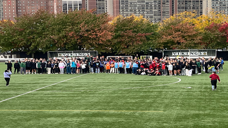 Special Olympics athletes begin their day of festivities with a group photo at Cleveland State University, Oct. 7, 2026.