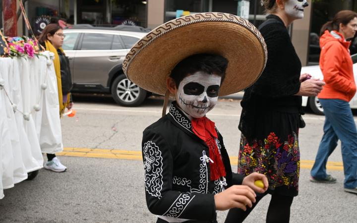 Skeleton Kid smiles at the camera during the Day of the Dead parade on Nov. 4, 2023. (credit: Alex Martinez)