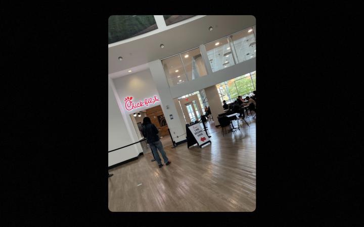 Students eating at the new Chick-Fil-A.