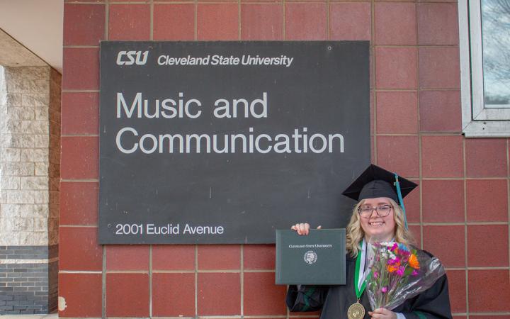 Taylor Lewis-Kerslate at the fall 2023 commencement ceremony at CSU.