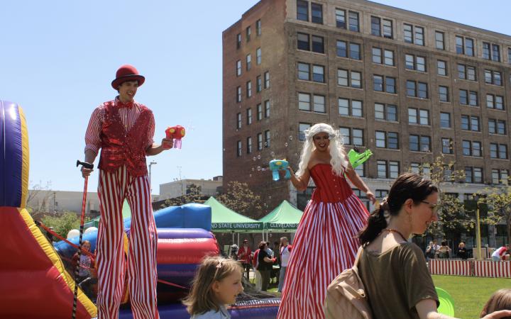 Stilt walkers entertain attendees at CarniVIke, May 1, at CSU. (credit: Koya Ball)