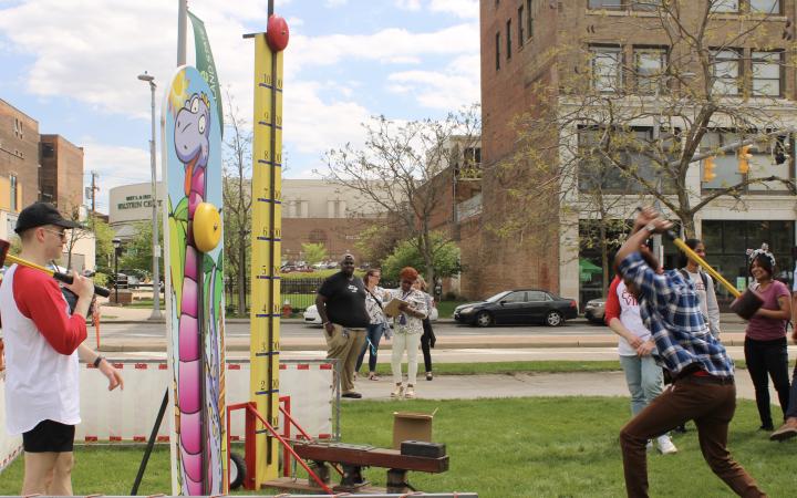 The high striker carnival game was a popular event for students at CarniVike, May 1, at CSU. (credit: Koya Ball)