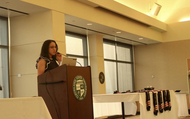 TRIO Academic Advisor Leanne Castillo opens the celebration. (credit: Koya Ball) 