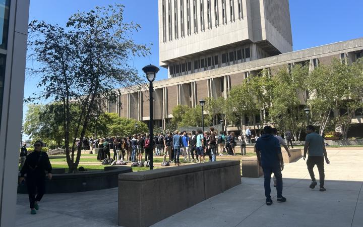 Students gathered in the courtyard on Aug. 22