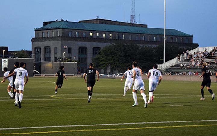 Both teams spread out as CSU’s goalie, not in the picture, gets ready to kick the ball back into play. (credit: Alex Martinez).