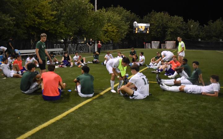 The CSU Vikings relax after their win against Chicago State. (credit: Alex Martinez).