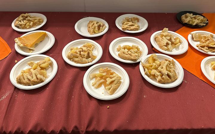 Dessert options on display consisted of peach cobbler, pumpkin and sweet potato pie.