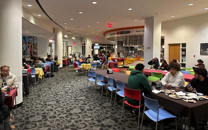 CSU students sit to enjoy their Vikesgiving meal.