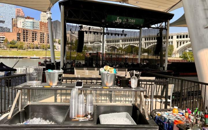 Picture credit: Josie Reinker Photo caption: Skybox bar being set up for the 311 concert at Jacobs Pavillion on July 28, 2024.