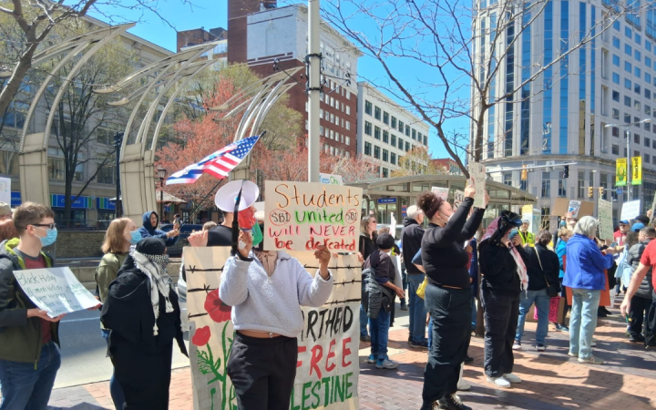 CSU Students protest in front of The City Club of Cleveland