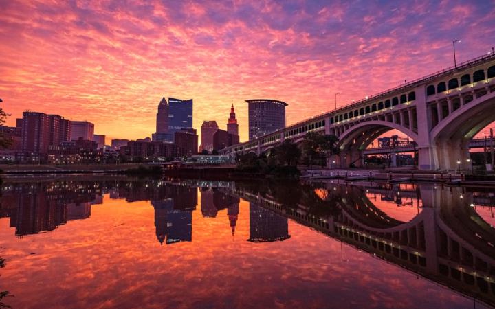 "This Morning's Vibrant Sunrise in Cleveland, Ohio" posted july 16 by @gabewasylko on Instagram