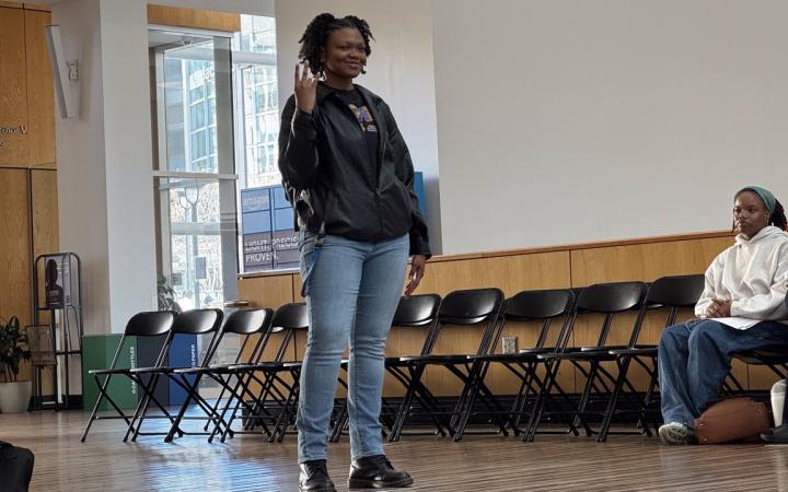 CSU Health Science Major Lashelle Bennett dressed in a leather jacket, blue jeans and black leather boots, Nov. 6, 2025. (credit: Anthony Reed)
