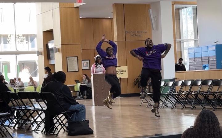 Omega Psi Phi Fraternity (Phi Theta Chapter) doing a step performance at the fashion show, Nov. 6, 2025. (credit: Anthony Reed)