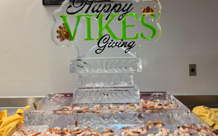 Shrimp cocktail ice sculpture platter at Vikesgiving. (credit: Morgan Alten)