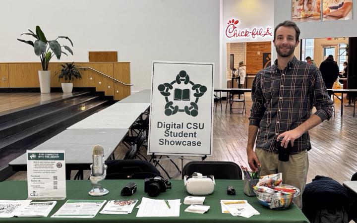 Ben Richards, Librarian at the Michael Schwartz Library, at the event’s sign-in table. (credit: Anthony Reed)