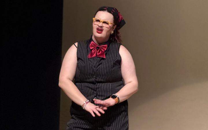 The cabaret opened with a theatrical drag lip-sync performance of “Willkommen” from Cabaret by Butch Thespian. (credit: Grace Salter)