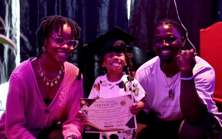 New Era Scholars Vice President Angellise Gray, left, with NES summer program graduate Messiah, middle, and President Rameer Askew at the New Era Scholars graduation ceremony on June 7, 2025. (credit: New Era Scholars)