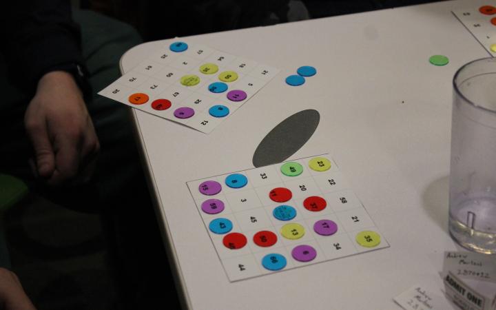 Students' bingo cards on Jan. 29, 2026. (Credit: Kirsten Kimbler)