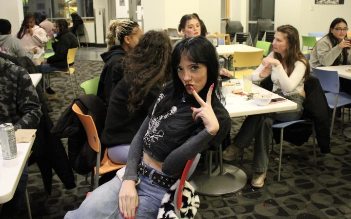 CSU student Lily Scheel posing for the camera while playing bingo on Jan. 29, 2026. (Credit: Kirsten Kimbler)