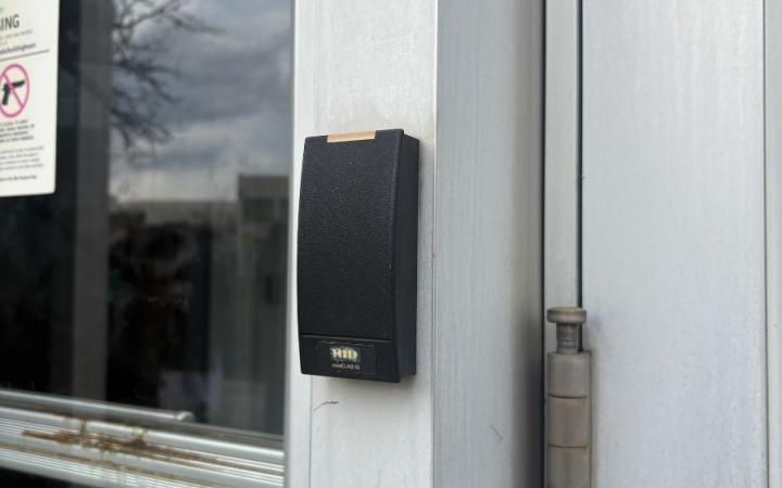 Entry ID scanner placed outside the Music and Communications building.
