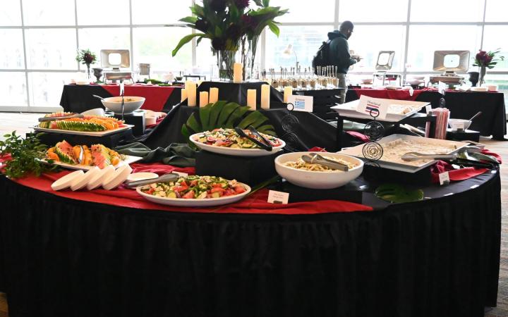 Center table with dishes from Greece and Thailand.