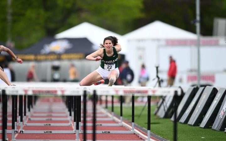 Madison Luthy competes at the Horizon League Championship at Oakland University in Rochester, Michigan, May 9-11, 2025, in the 100-meter hurdles. 