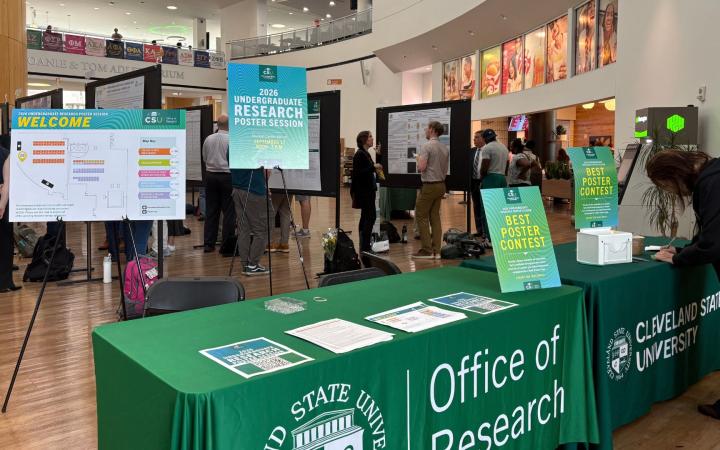 Cleveland State’s 2026 Undergraduate Research Poster Session in action in the Student Center Atrium on Sept. 17, 2026. (credit: Morgan Alten)