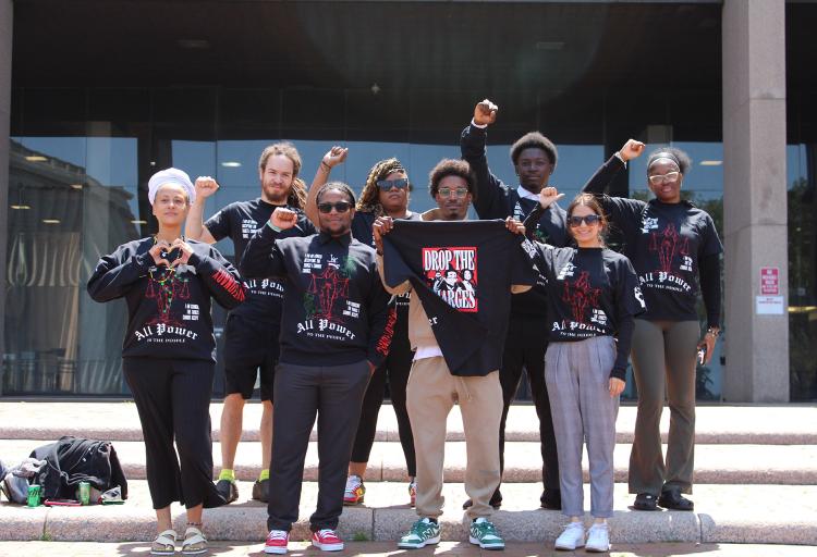 New Era Scholars board members along with New Era Cleveland members in front of the Justice Center after trial for The State of Ohio v. Antoine Tolbert on Aug. 1, 2025.