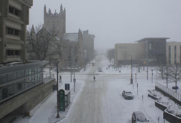 Outside Berkman Hall at Cleveland State University on Thursday, Jan. 15, 2026.